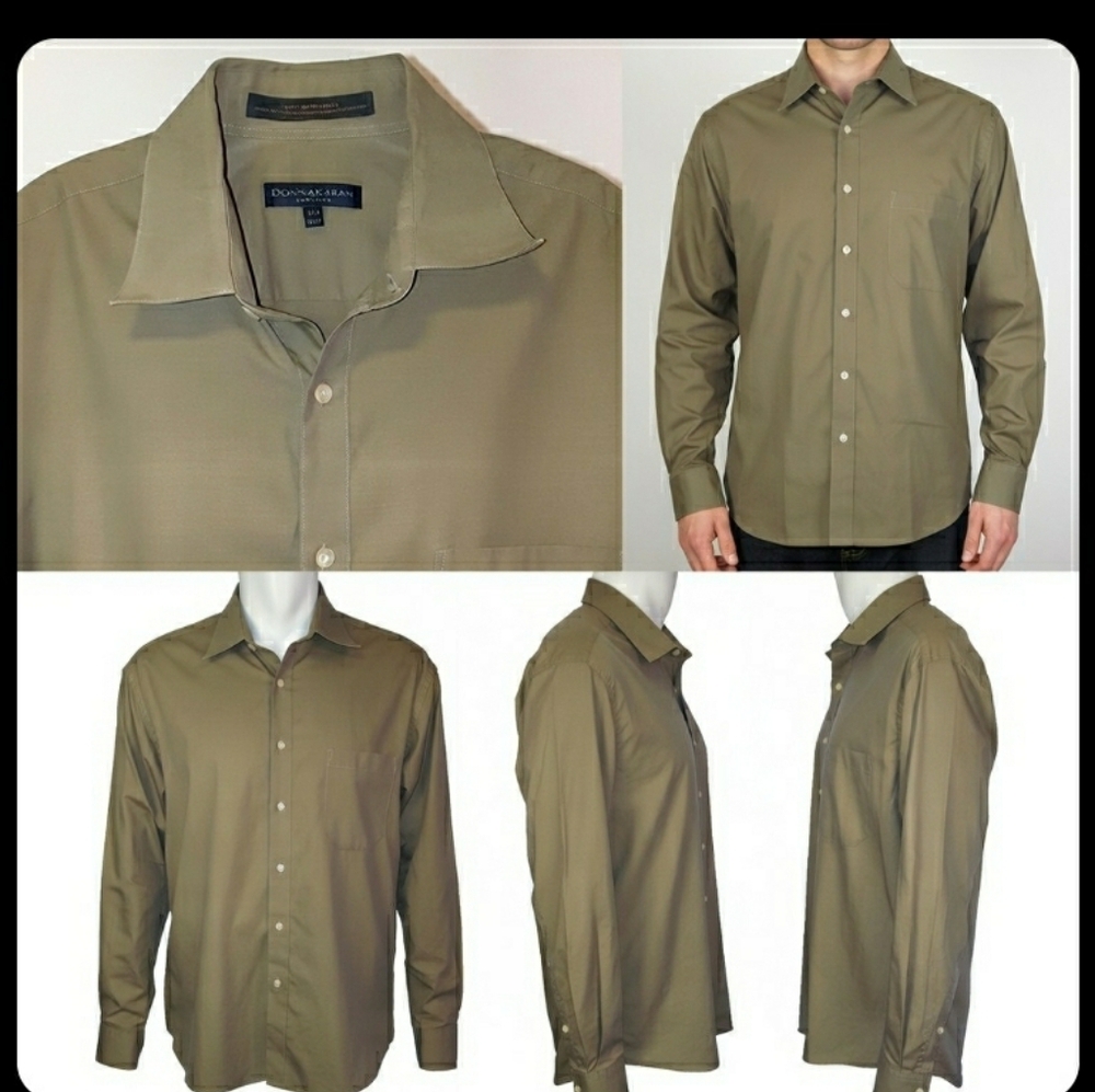 Donna Karan Signature Camel Tan Beige LS Button Shirt TALL